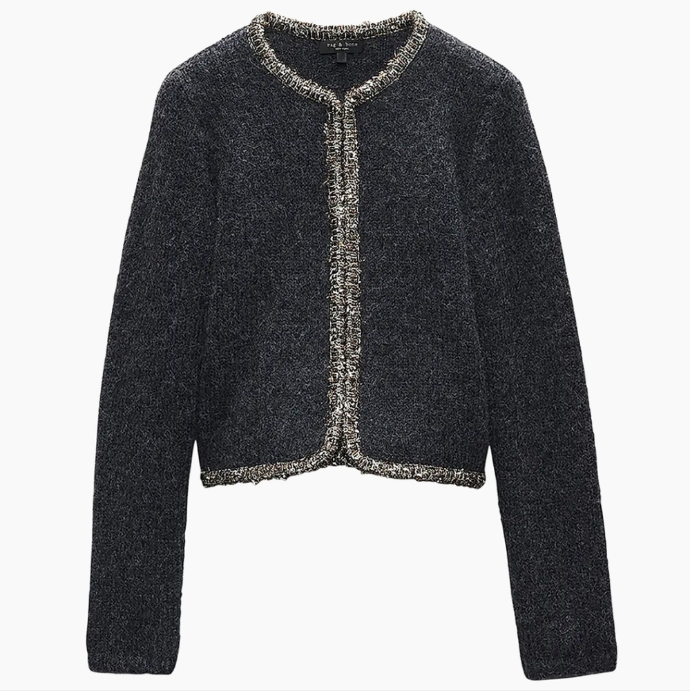 Rag & Bone Davies Cardigan in Charcoal | Alpaca-Wool Blend with Metallic Tweed